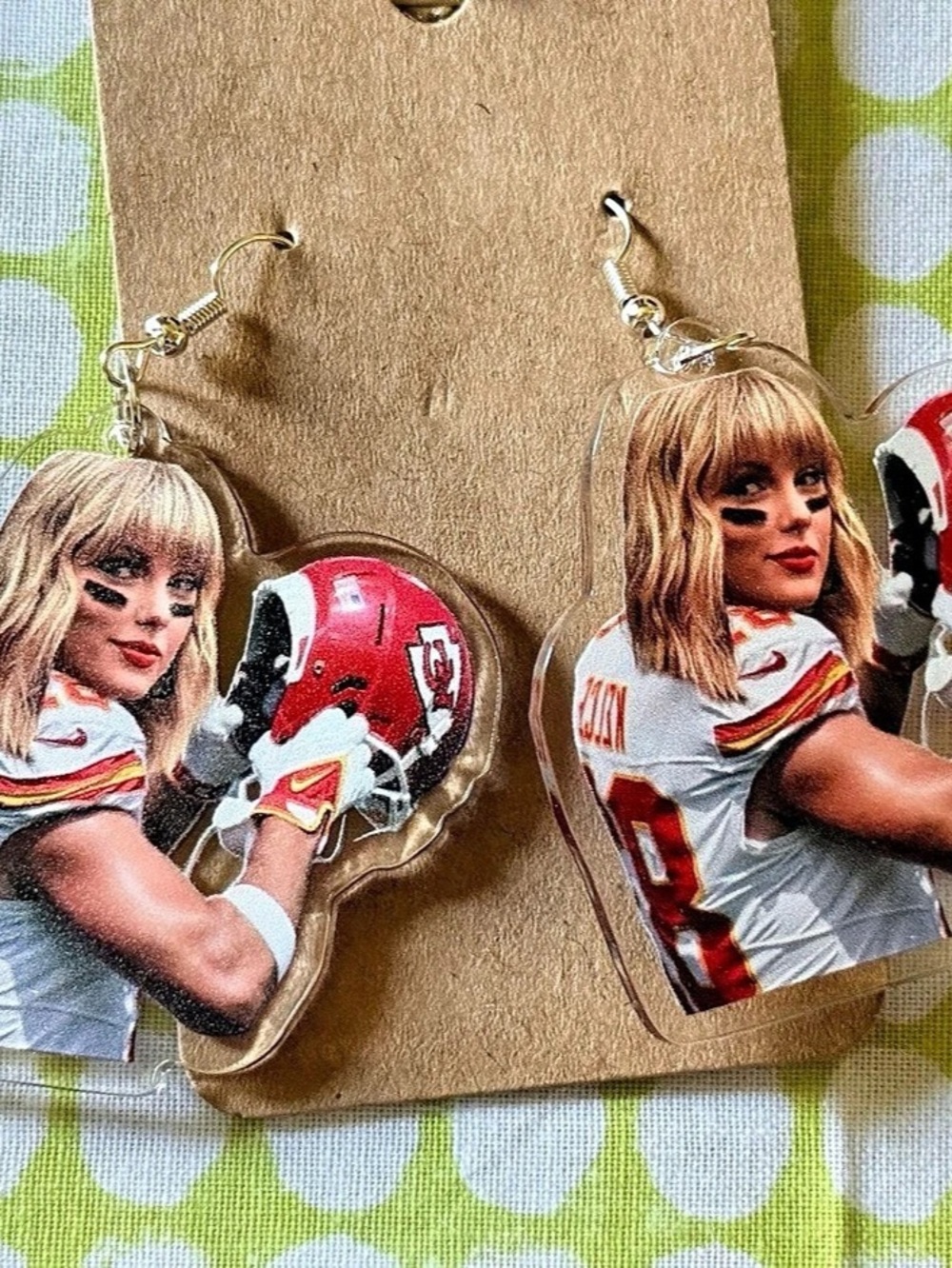 Handmade Taylor Swift Travis Kelce Chiefs Large Football Drop Dangle Earrings